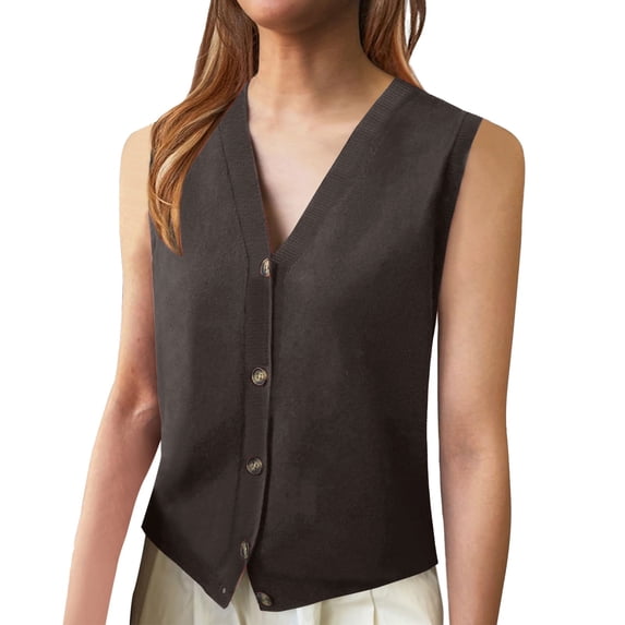 Ediodpoh Women's Casual Sleeveless Knitted V Neck Button Ribbed Sweater Sweater Vest for Comfort and Layering Brown XL