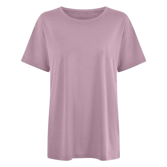 Fgnfyis Womens Short Sleeve Tops Women's Casual Solid Color Crew Neck Short Sleeve T Shirt Breathable Tee for Daily Wear T Shirts for Women Light Purple XL