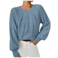 thumbnail image 1 of Ediodpoh Women's Casual Solid Color Crew Neck Threaded Pullover Sweater Womens Sweaters Blue S, 1 of 3