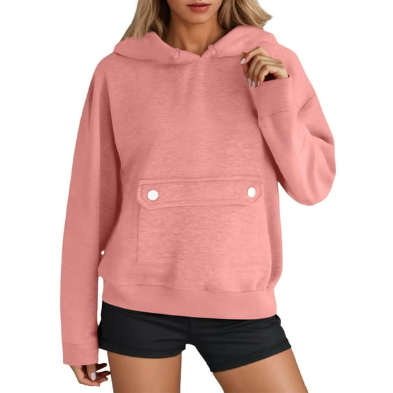 Ediodpoh Women's Casual Solid Color Hooded Sweatshirts for Women with Pocket Comfortable Pullover Hoodie for Everyday Wear Pink XL