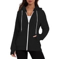 thumbnail image 1 of Ediodpoh Women's Casual Solid Color Long Sleeve Pocket Drawstring Hooded Zipper Hoodies for Women with Thumb Holes Black L, 1 of 8