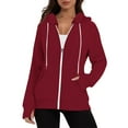 thumbnail image 1 of Ediodpoh Women's Casual Solid Color Long Sleeve Pocket Drawstring Hooded Zipper Hoodies for Women with Thumb Holes Red S, 1 of 8