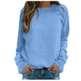 thumbnail image 1 of Ediodpoh Women's Casual Solid Color Print Round Neck Long Sleeve Twill Pullover Sweatshirts for Women Hoodless Top Light Blue M, 1 of 5