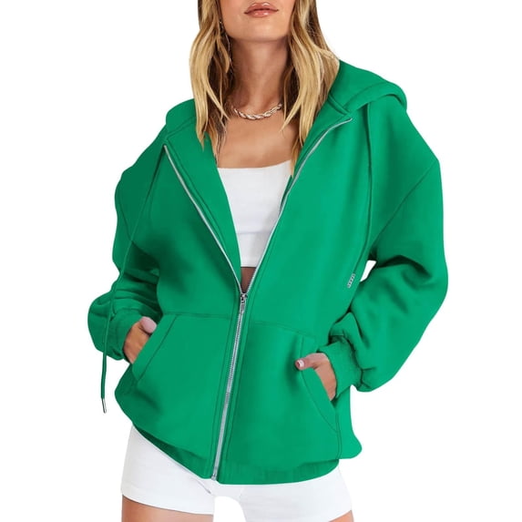 Ediodpoh Women's Casual Solid Color Zipper Pocket Hoodie Womens Hoodies with Zippers Green M