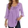thumbnail image 1 of Ediodpoh Women's Casual T Shirt Summer Basic Top with Collar and Ruffles for Daily Wear Comfortable Blouse Tee Shirt Womens Tshirts Purple XL, 1 of 5