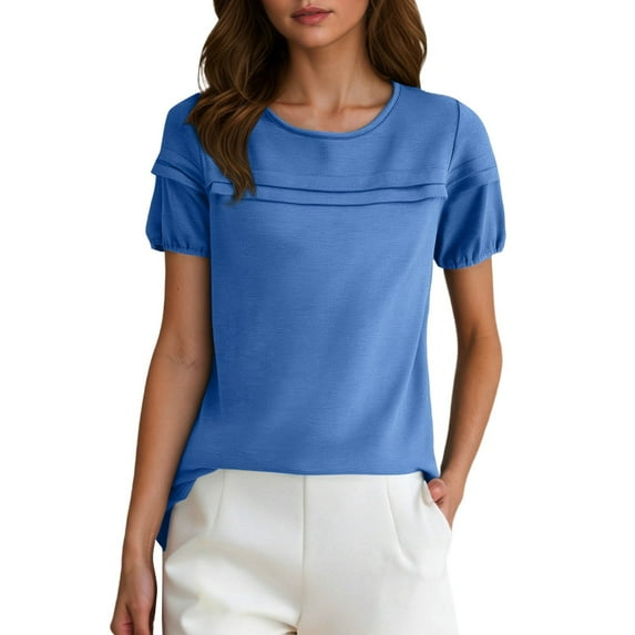 Ediodpoh Women's Casual V Neck T Shirt Soft Breathable Summer Top with Ruffles for Daily Wear Vacation Outfits T Shirts for Women Blue XL