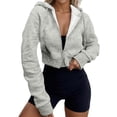 thumbnail image 1 of Fgnfyis Women's Casual Zip up Cropped Hoodies for Women Short Long Sleeve Pullover Tops for Fall Winter Comfort Wear Grey XL, 1 of 7