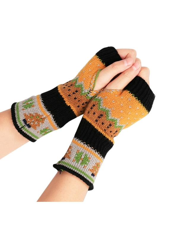 Ediodpoh Women's Christmas Tree Thickened Wool Open Finger Knitting Colorful Warm Half Finger Gloves Womens Gloves Black