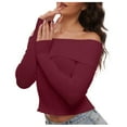 thumbnail image 1 of Ediodpoh Women's Fall off Shoulder Sweaters Long Sleeve Ribbed Knit Fitted Pullover Tops Blouse Fall Sweaters for Women Brick Red L, 1 of 5