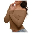 thumbnail image 1 of Ediodpoh Women's Fall off Shoulder Sweaters Long Sleeve Ribbed Knit Fitted Pullover Tops Blouse Fall Sweaters for Women Coffee M, 1 of 5