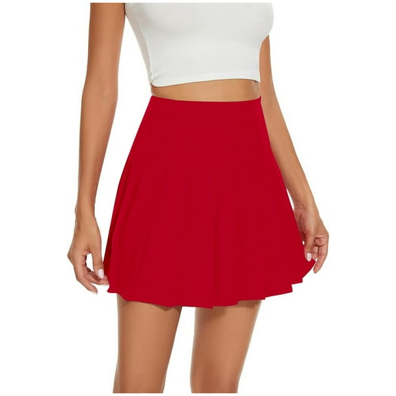 Riforla Women's Fashion Casual Solid Color All Ultra Short Pleated Skirt Womens Skirts Red S