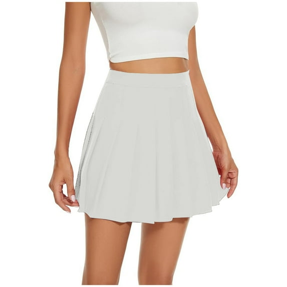 Riforla Women's Fashion Casual Solid Color All Ultra Short Pleated Skirt Womens Skirts White XXL