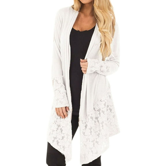 Ediodpoh Women's Fashion Lace Patchwork Long Sleeve Casual Color Cardigan Coat Bohemian Womens Cardigan Sweaters White XXXL