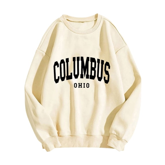 Fgnfyis Women's Fashion Letter Print Long Sleeve Casual Round Neck Sweatshirts for Women Hoodless Pullover Beige XL