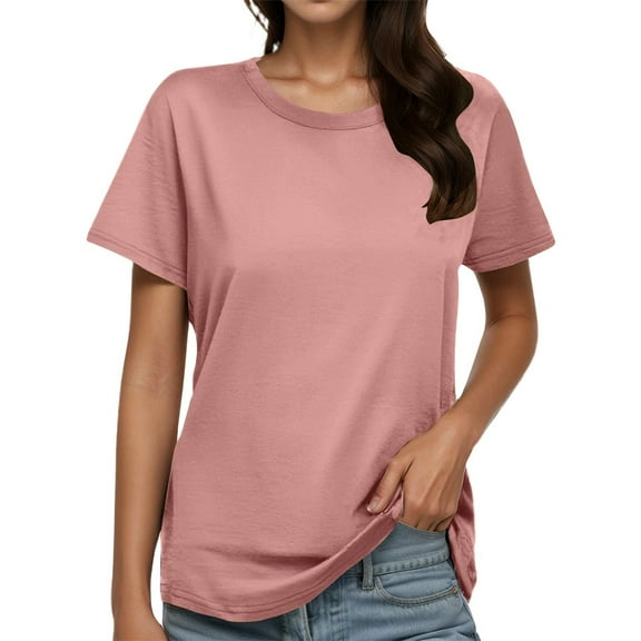 Ediodpoh Women's Fashion Round Neck Plus Size Short Sleeved Solid Color T Shirt Top Women's Tops Pink XXXL