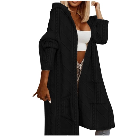 Ediodpoh Women's Fashion Solid Hooded Medium Long Casual Trench Coat As Cardigan Long Cardigans for Women Black M
