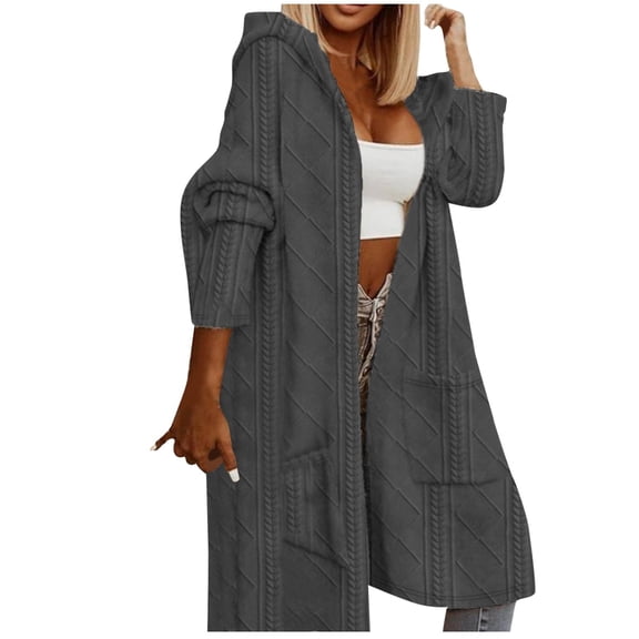Ediodpoh Women's Fashion Solid Hooded Medium Long Casual Trench Coat As Cardigan Long Cardigans for Women Grey L