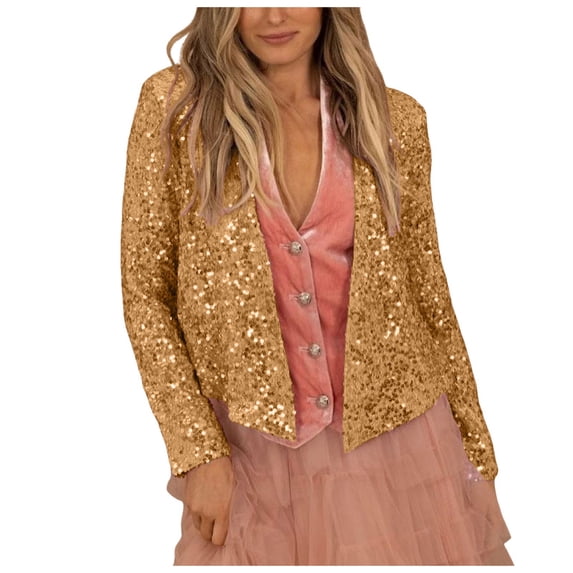 Ediodpoh Women's Fashion Solid Sequined Short Casual Cardigan Coat Top for Stylish Outfits Womens Cardigan Sweaters Gold M