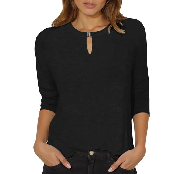 Fgnfyis T Shirts for Women Women's Flounce Neck Three Quarter Sleeve Casual T Shirt for Indoor Outdoor and Leisure Wear Comfortable Pure Color Top Womens Tops Black M