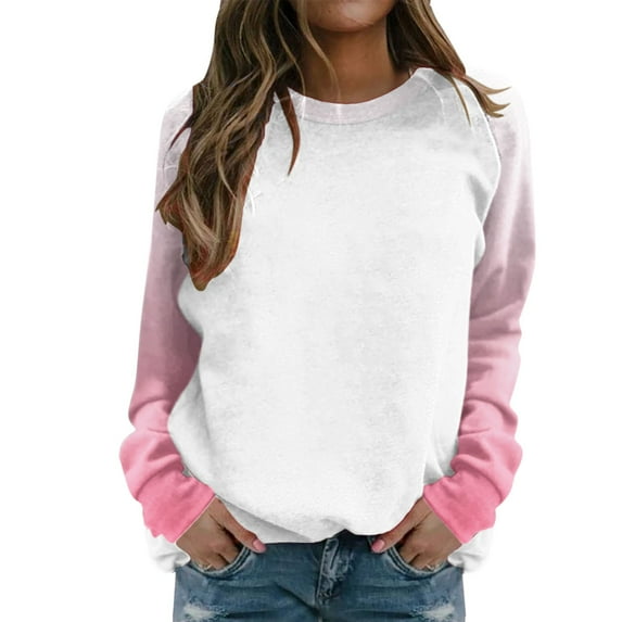 Ediodpoh Women's Gradient Color Block Print Raglan Sleeve Crewneck Pullover sweatshirts for women Cute Long Sleeve Top Pink S