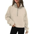 thumbnail image 1 of Ediodpoh Women's Half Zip Cropped Pullover Quarter Zipper hoodies for women Fall Outfits Thumb Hole Sweatshirts Beige L, 1 of 4