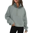 thumbnail image 1 of Ediodpoh Women's Half Zip Cropped Pullover Quarter Zipper hoodies for women Fall Outfits Thumb Hole Sweatshirts Mint Green L, 1 of 4
