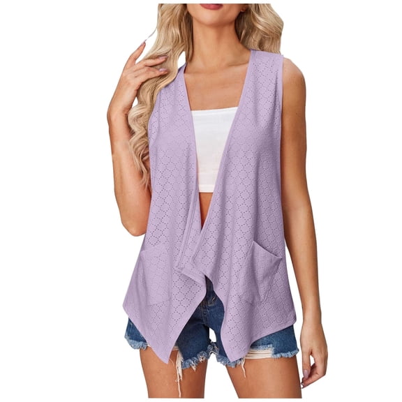 Ediodpoh Women's Hollow Out Solid Color Fashion Casual Cardigan Coat Breathable Womens Cardigan Sweaters Purple XL