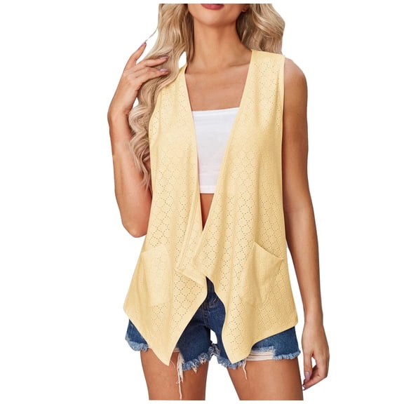 Ediodpoh Women's Hollow Out Solid Color Fashion Casual Cardigan Coat Breathable Womens Cardigan Sweaters Yellow XL