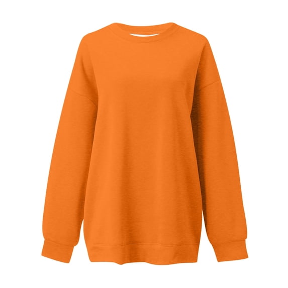 Ediodpoh Women's Hoodies Fashion Casual Solid Color Drop Shoulder Round Neck Long Sleeve Pullover for Relaxed Fit Orange XXL