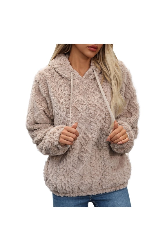 Ediodpoh Women's Hoodies Floral Pattern Long Sleeve Loose Fit Pullover with Jacquard Fabric for Elegant Casual Wear Beige M