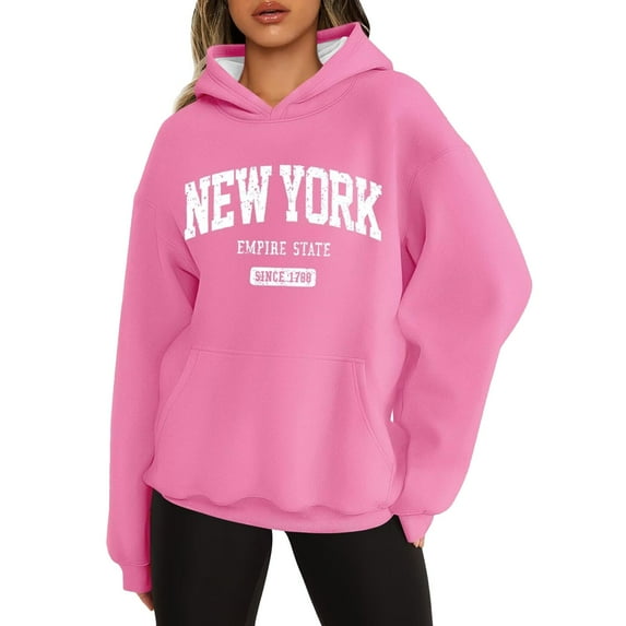 Ediodpoh Women's Hoodies Oversized Pullover Long Sleeve with Pockets Winter Fall Short Velvet Sweaters for Cozy Wear Hot Pink XL