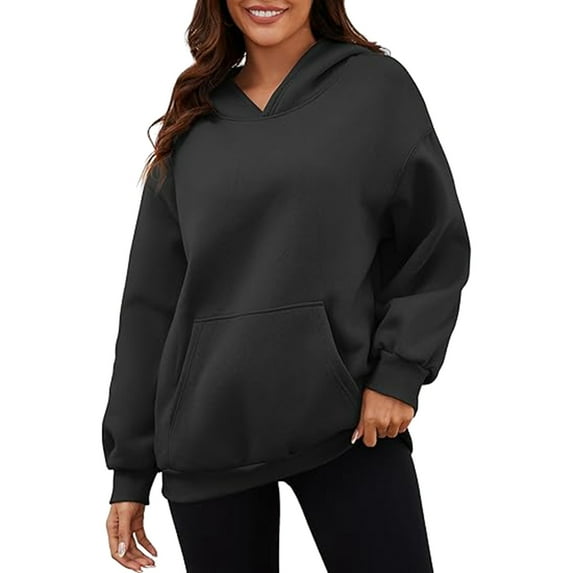 Ediodpoh Women's Hoodies Pullover Short Velvet Sweaters Long Sleeve with Pockets Winter Fall Outfits Clothes Comfortable Wear Black L