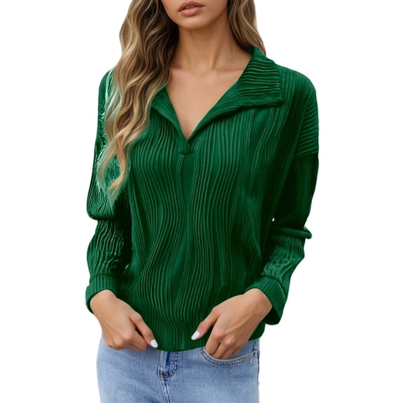 Ediodpoh Women's Independent Fashion Collar Long Sleeve Blouse Stylish and Fitted Women's Tops Green S