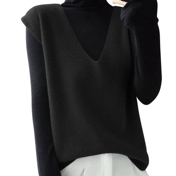 Ediodpoh Women's Knit Vest Deep V Neck Loose Fitting Sleeveless Pullover Sweater Sweater Vest for Casual Wear and Cardigan Style Black L