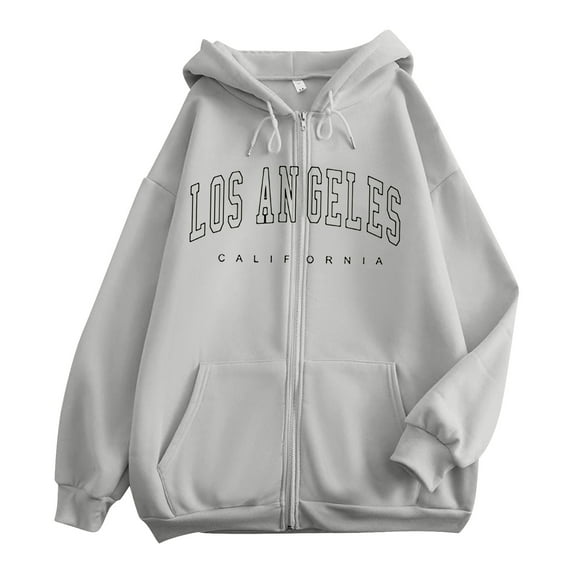 Ediodpoh Women's Letter Print Long Sleeve Zipper Hoodie Pullover Casual Top Shirt Hoodies for Women Polyester Soft Skin Friendly Fabric Grey M