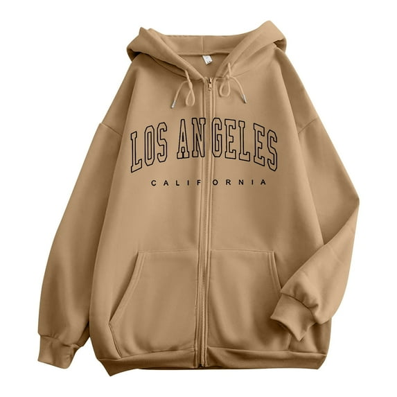 Ediodpoh Women's Letter Print Long Sleeve Zipper Hoodie Pullover Casual Top Shirt Hoodies for Women Polyester Soft Skin Friendly Fabric Khaki XXXL