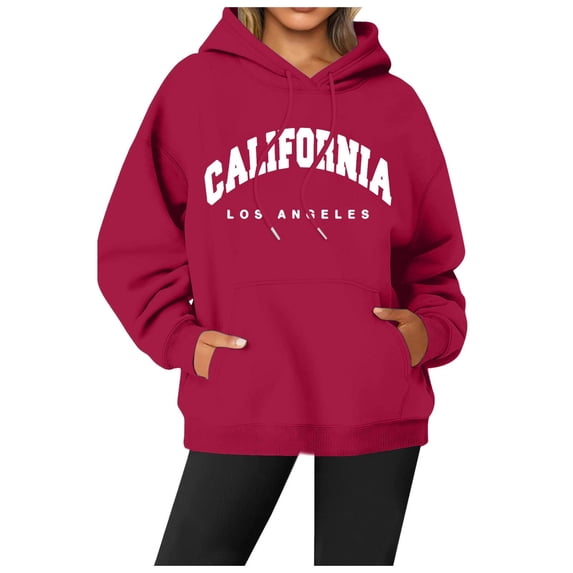 Ediodpoh Women's Letter Printed Round Neck Pullover Street Long Sleeve Pullover Hoodie Womens Hoodies Red XL