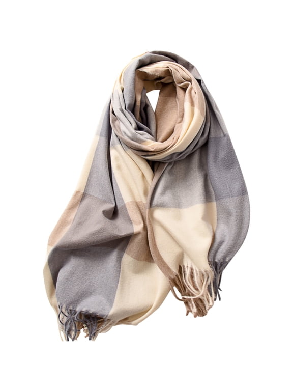 Riforla Women's Long Plaid Blanket Scarf Winter and Fall Warm Big Tartan Scarves Wrap Shawl Elegant and Stylish Beige