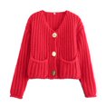 thumbnail image 1 of Fgnfyis Women's Long Sleeve Cardigan Sweater Jacket with Metal Buttons and Pockets Solid Color Lightweight Knit Top Cardigan Sweaters for Women Red S, 1 of 2