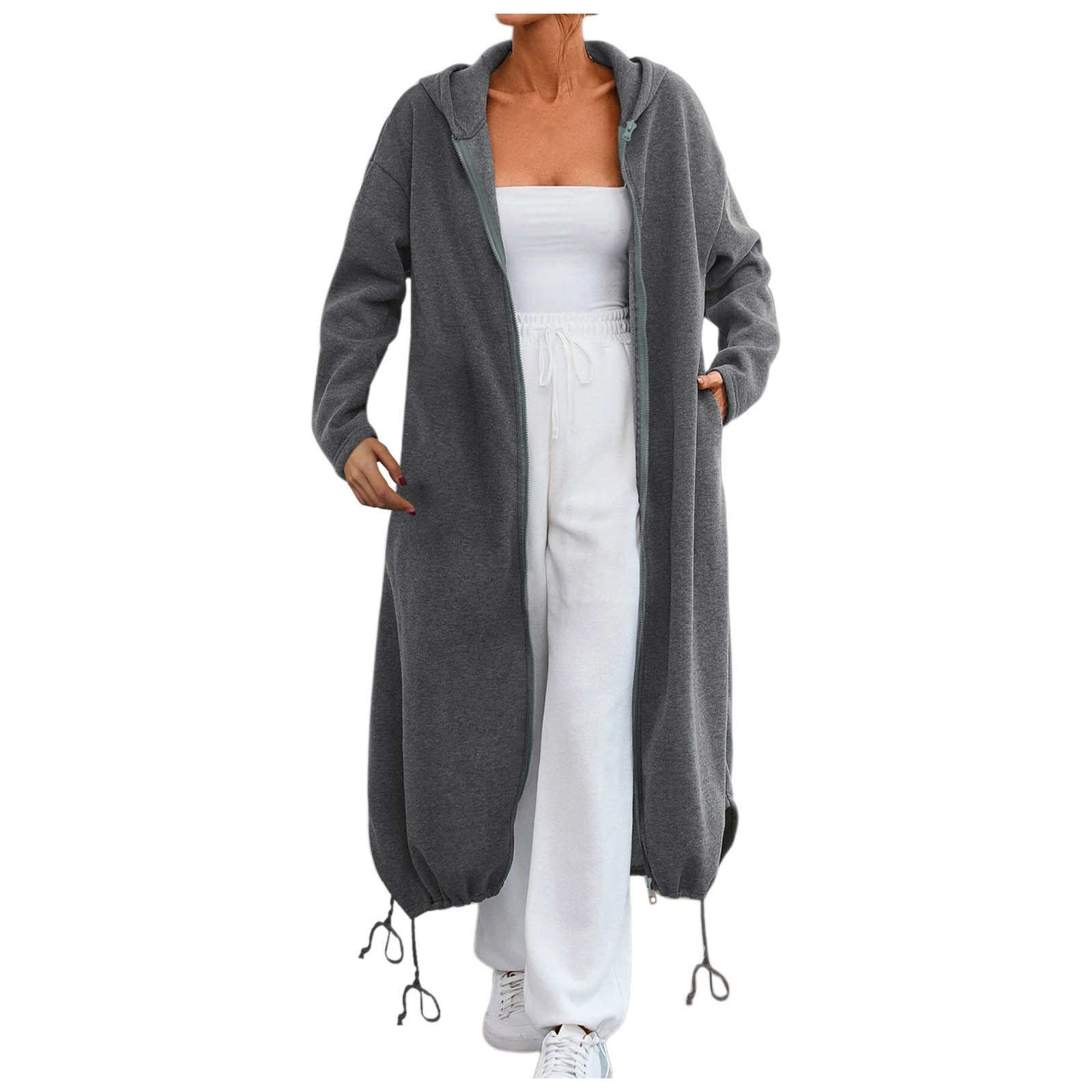 Ediodpoh Women’s Loose Zippered Long Cardigan for Women Sweatshirt Jacket Hooded with Pockets GY1 M