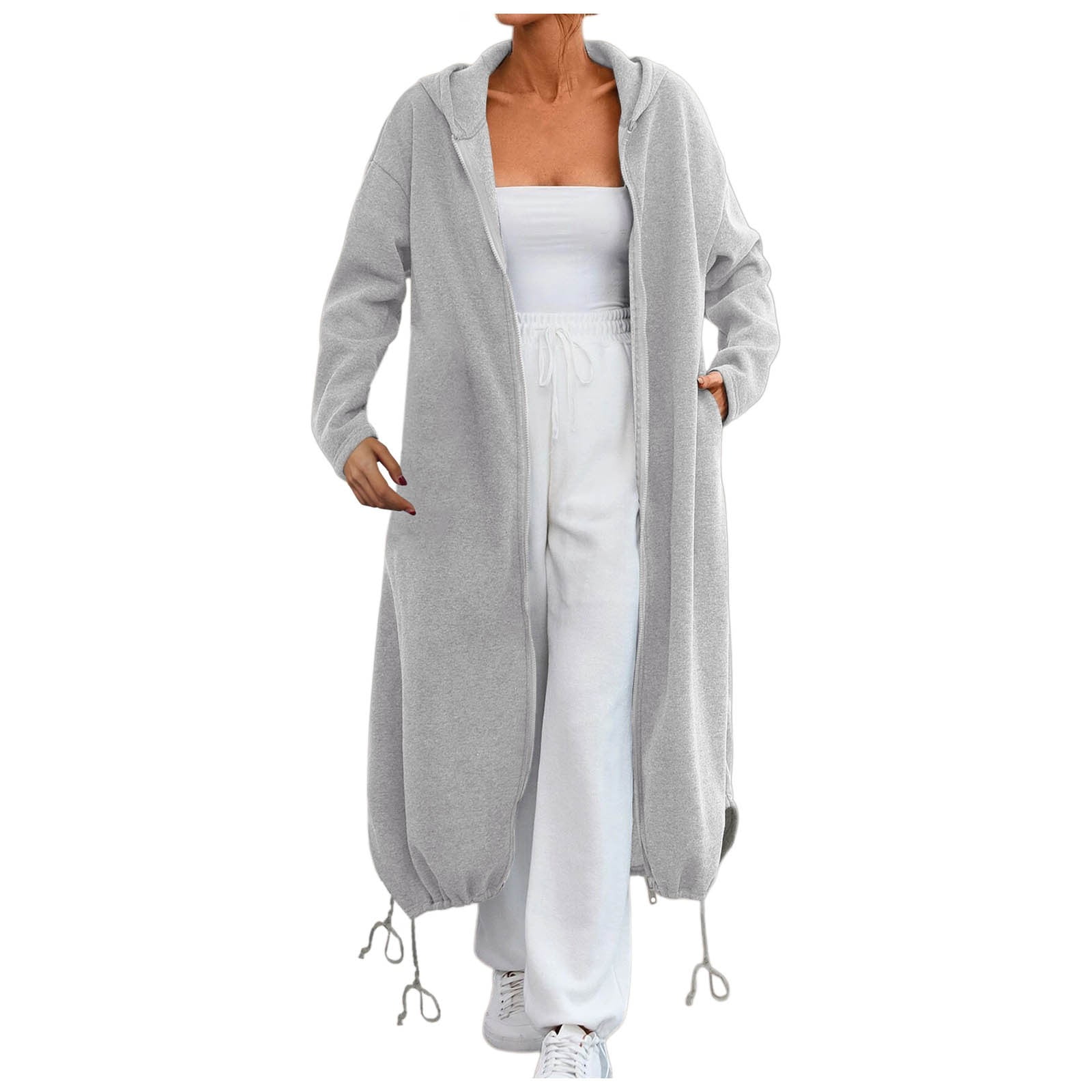 Ediodpoh Women’s Loose Zippered Long Cardigan for Women Sweatshirt Jacket Hooded with Pockets GY2 XXL