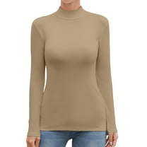 Ediodpoh Women's Turtleneck Long Sleeve Sleeveless Tops Basic Slim T Shirts Womens Tshirts Khaki S