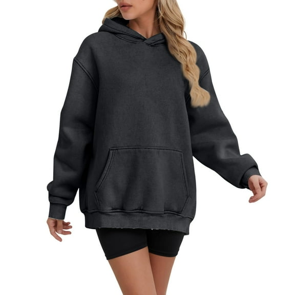Riforla Women's Oversized Cropped Hoodies for Women Heavy Weight Streetwear Pullover with Pockets for Winter Black XXL