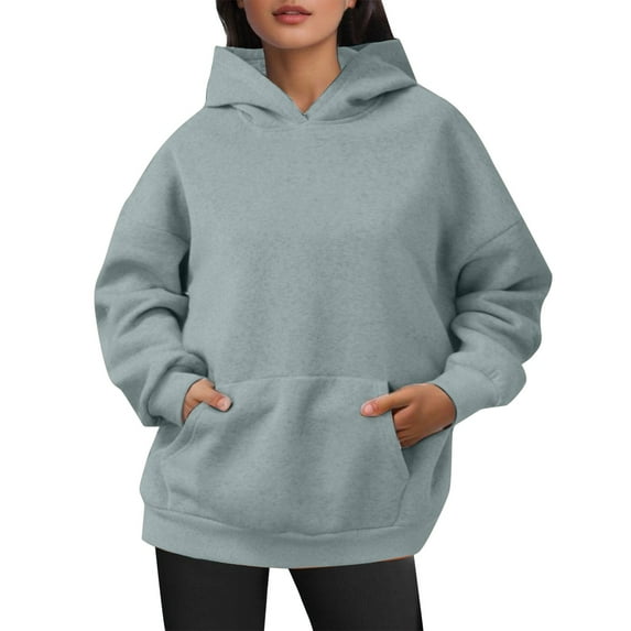 Ediodpoh Women's Oversized Pullover hoodies for women Short Velvet Long Sleeve with Pockets Winter Fall Outfits Solid Color Light green L