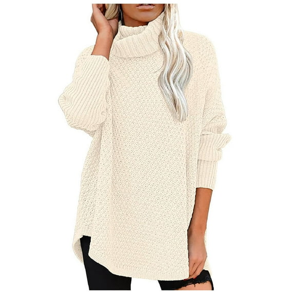 Ediodpoh Women's Oversized Turtleneck Long Sleeve Casual Pullover Knit Tunic Sweater Oversized Sweaters for Women Cozy White M