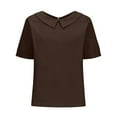 thumbnail image 1 of Ediodpoh Women's Retro Fashion Solid Color Loose Casual Turndown Neck Shirt Short Sleeved T Shirt Tops Women's Tops Coffee XXL, 1 of 5