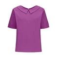 thumbnail image 1 of Ediodpoh Women's Retro Fashion Solid Color Loose Casual Turndown Neck Shirt Short Sleeved T Shirt Tops Women's Tops Purple L, 1 of 5