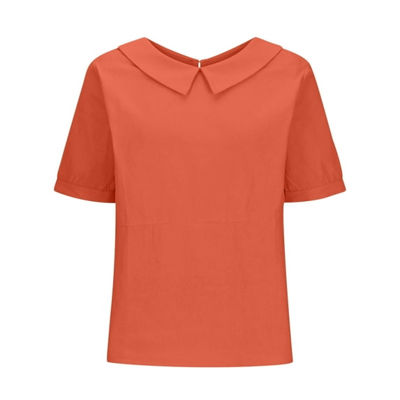 Ediodpoh Women's Retro Fashion Solid Color Loose Casual Turndown Neck Shirt Short Sleeved T Shirt Tops Women's Tops Red XXXL