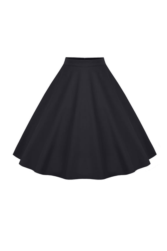 Women's Skirts Solid Color High Waist Puff A Line Flared Skirt with Full Swing Hem Skirts for Women Black XXL