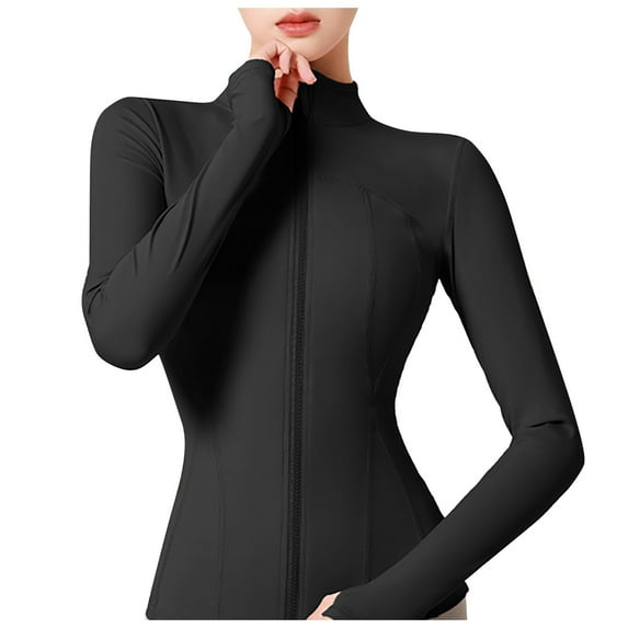 Ediodpoh Women's Slim Fit Full Zip Athletic Running Sports Workout Jacket with Pockets Jackets for Women Black S